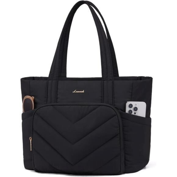 Womens Quilted Puffer Tote Bag Large Work Travel Nurse Bag with Zipper Pockets - Picture 1 of 7